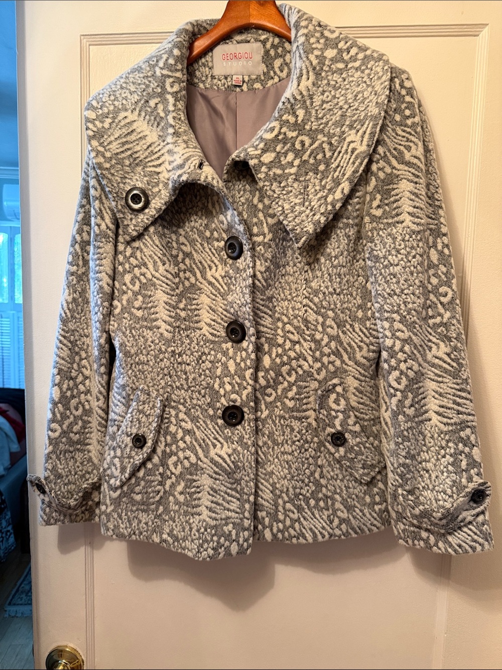 Georgiou Studio Gray & Cream Textured Pea Coat